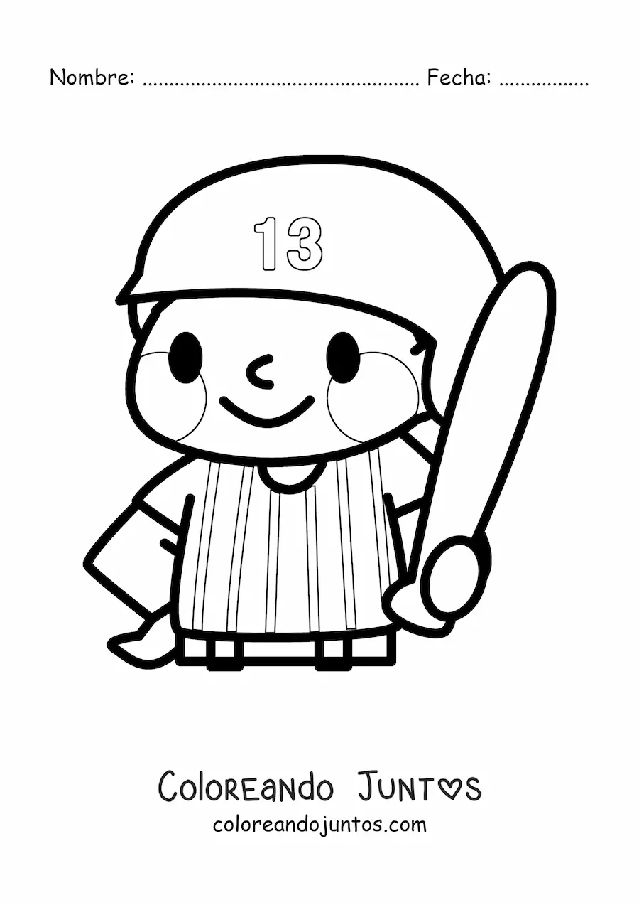 Imagen para colorear de un beisbolista kawaii