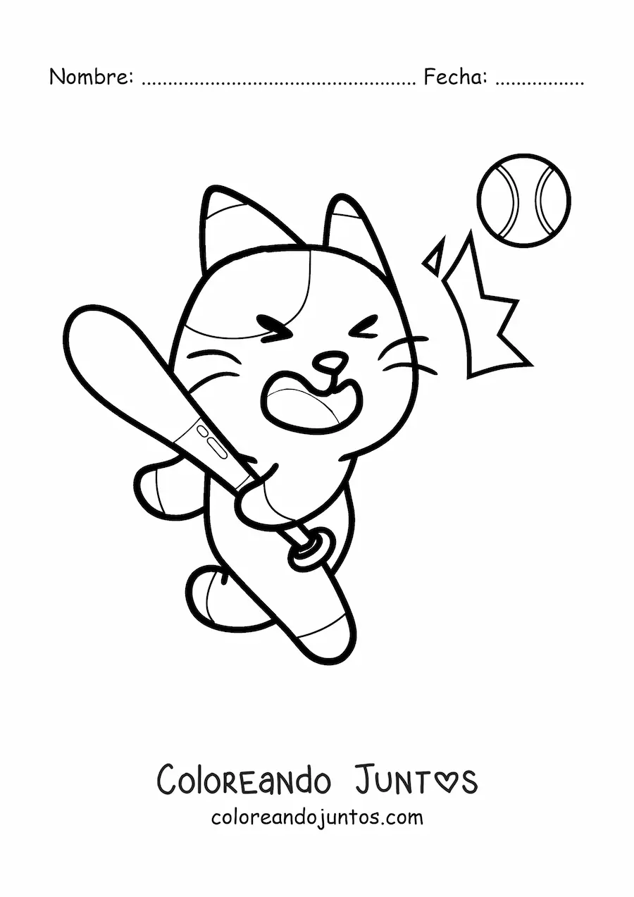 Imagen para colorear de un gato beisbolista animado