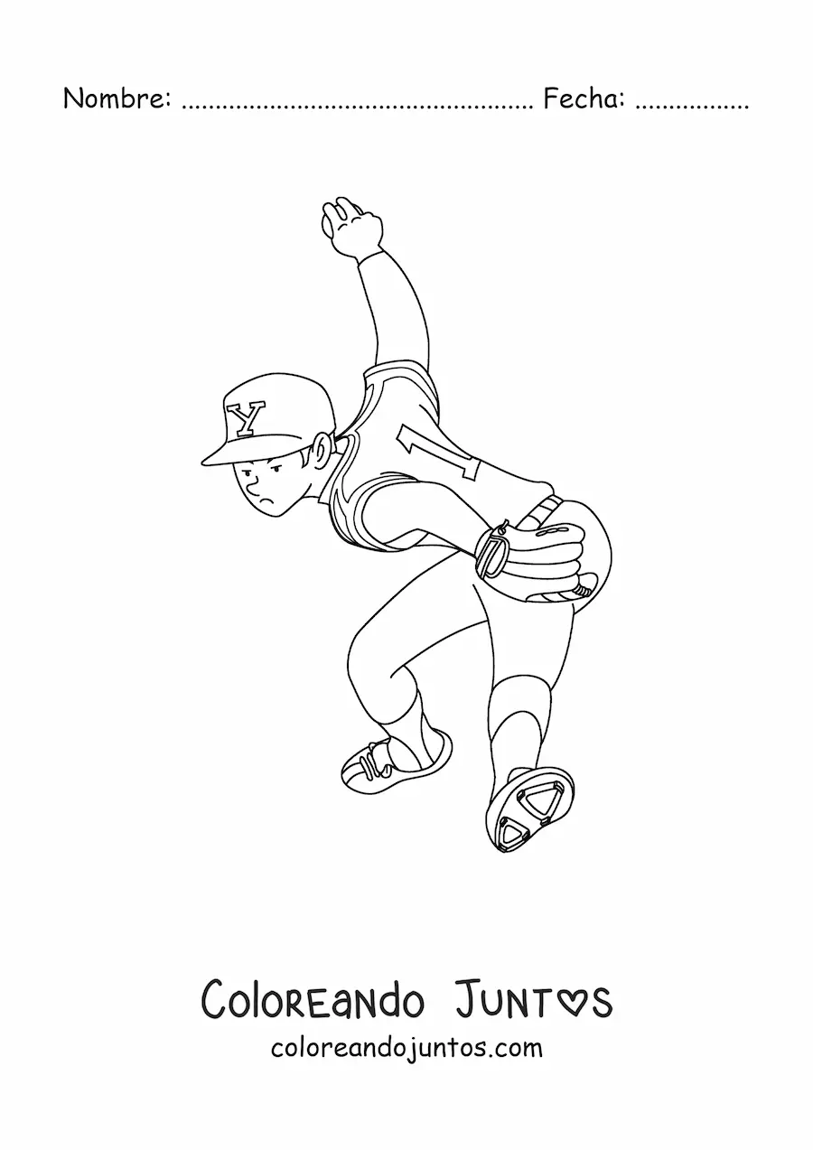 Imagen para colorear de un beisbolista lanzando la pelota