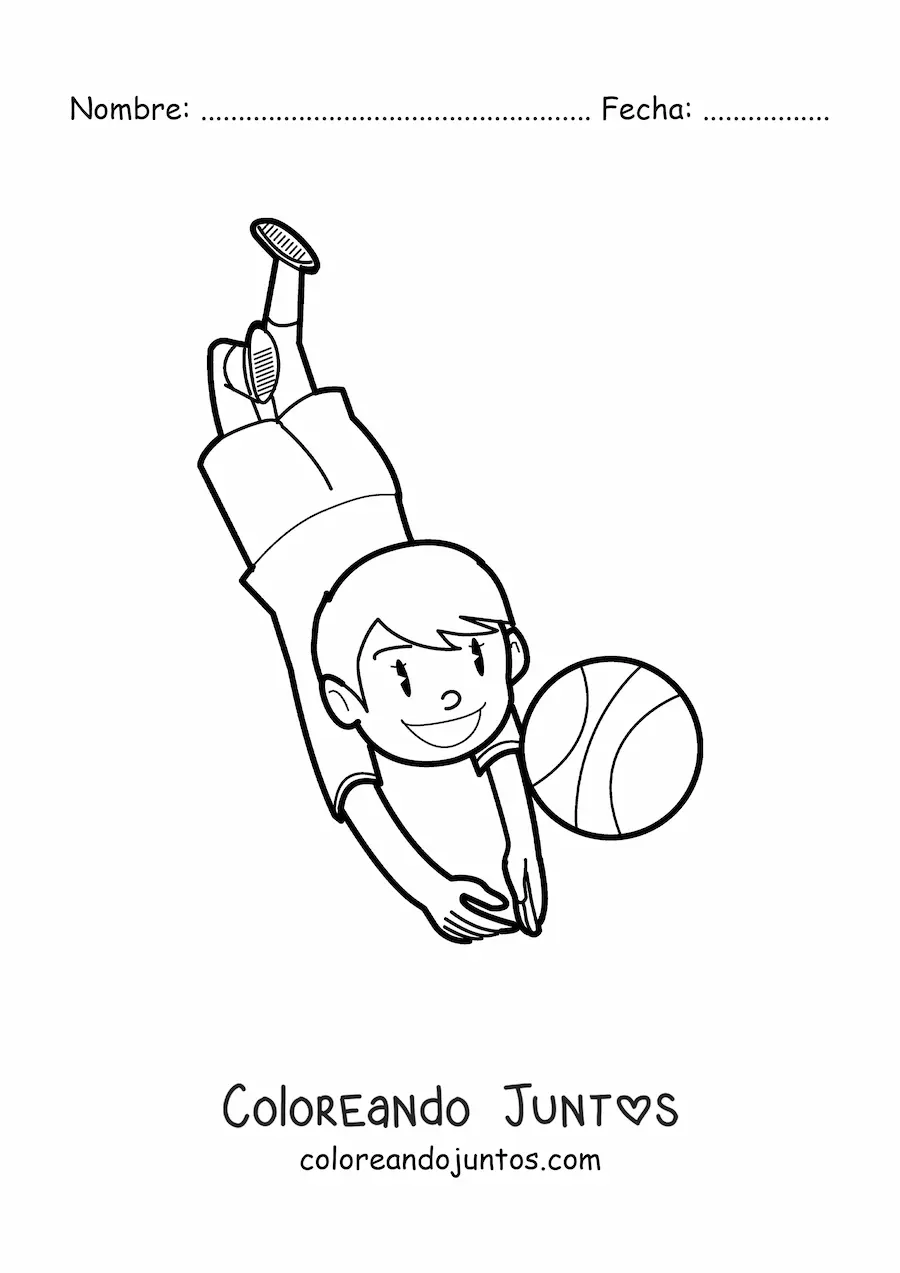 Imagen para colorear de un niño jugando voleibol