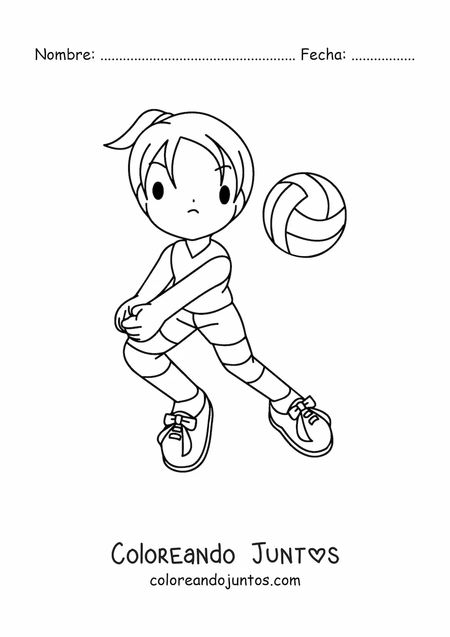 Imagen para colorear de una niña jugando voleibol