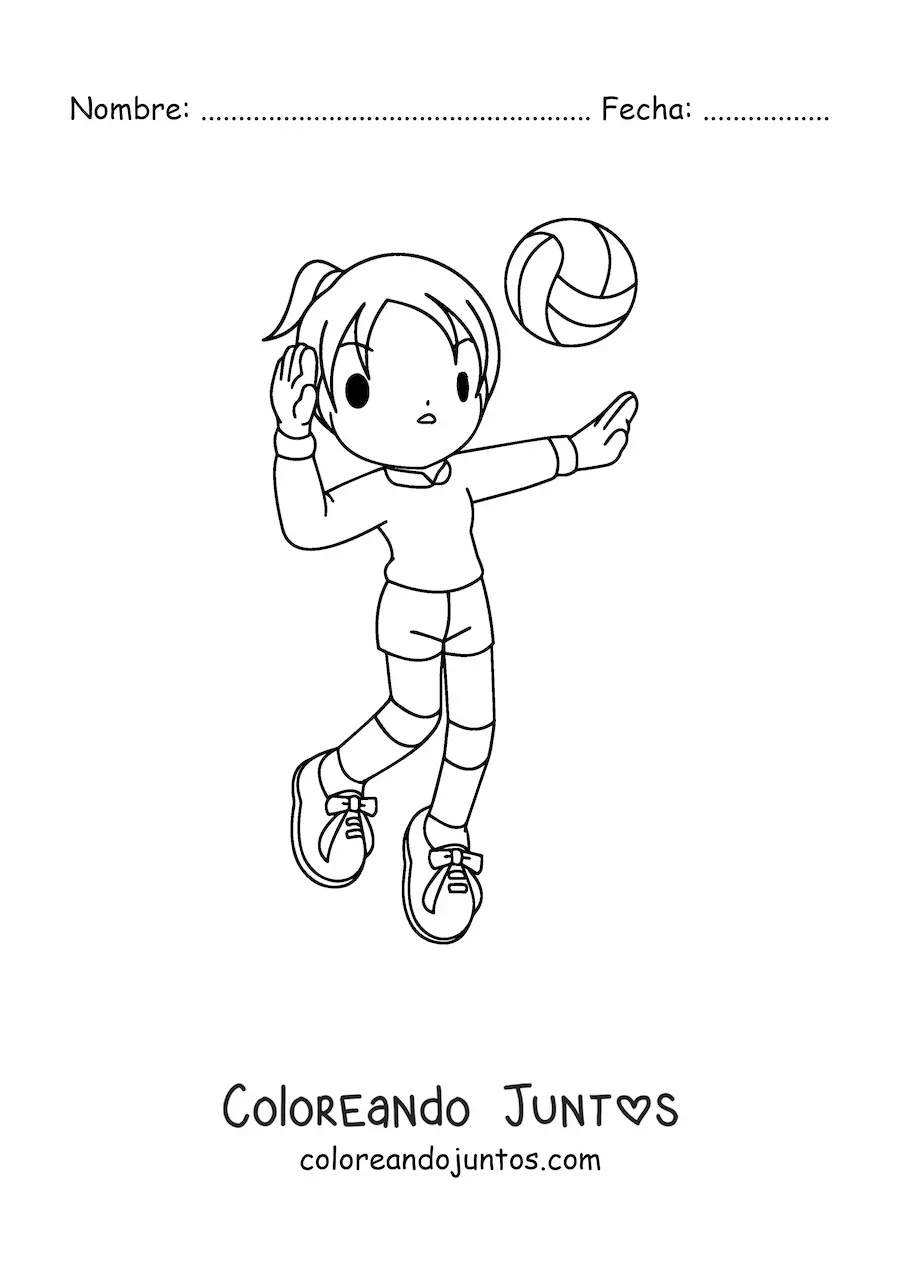 Imagen para colorear de una niña recibiendo el balón de voleibol