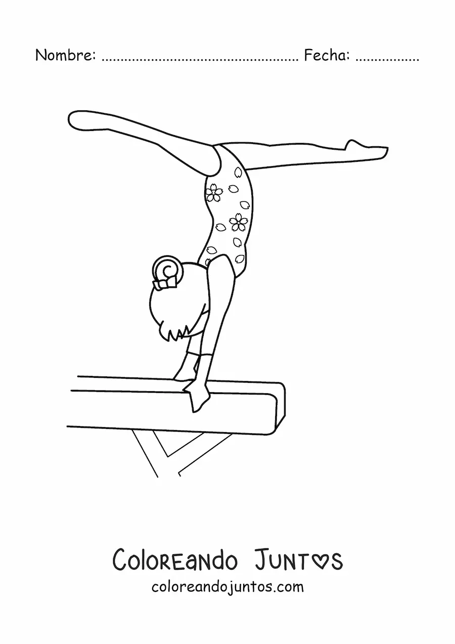 Imagen para colorear de una niña gimnasta en el potro