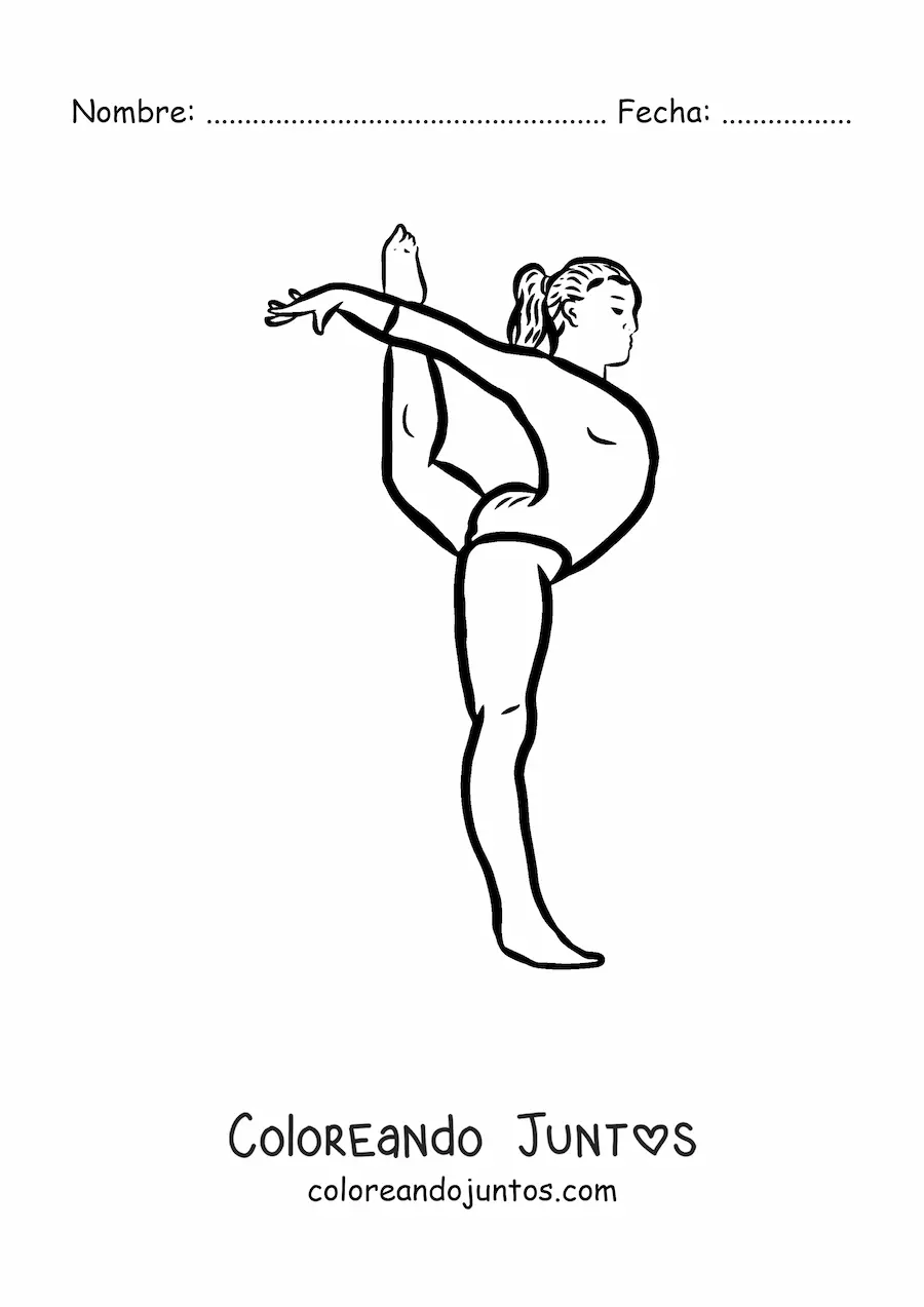 Imagen para colorear de una gimnasta haciendo un movimiento de gimnasia artística femenina