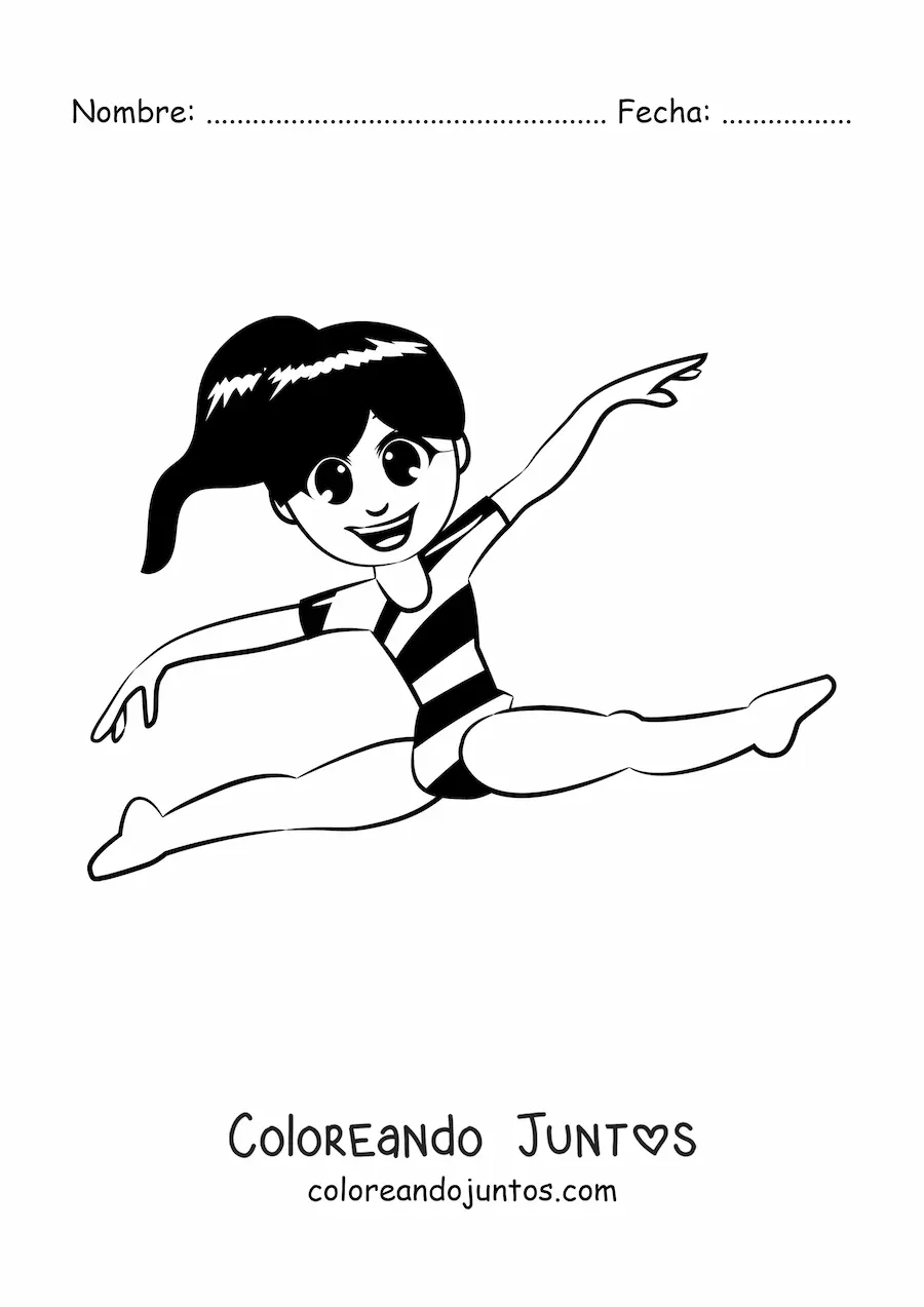 Imagen para colorear de una niña practicando gimnasia