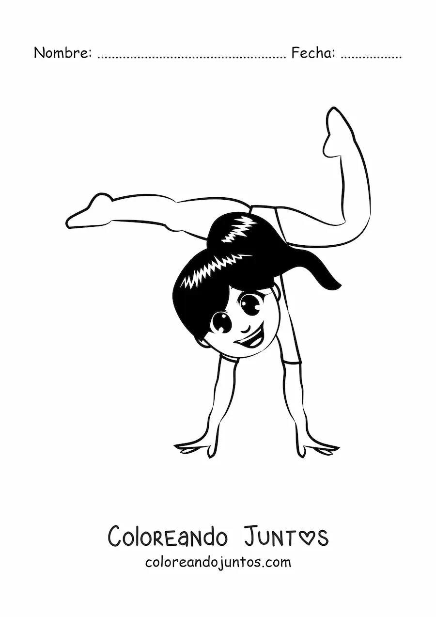 Imagen para colorear de una niña haciendo gimnasia rítmica