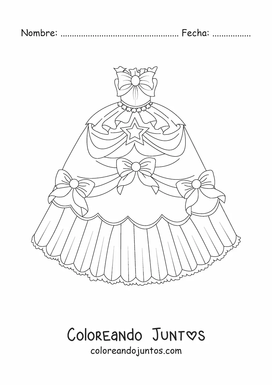 Imagen para colorear de un vestido con lazos