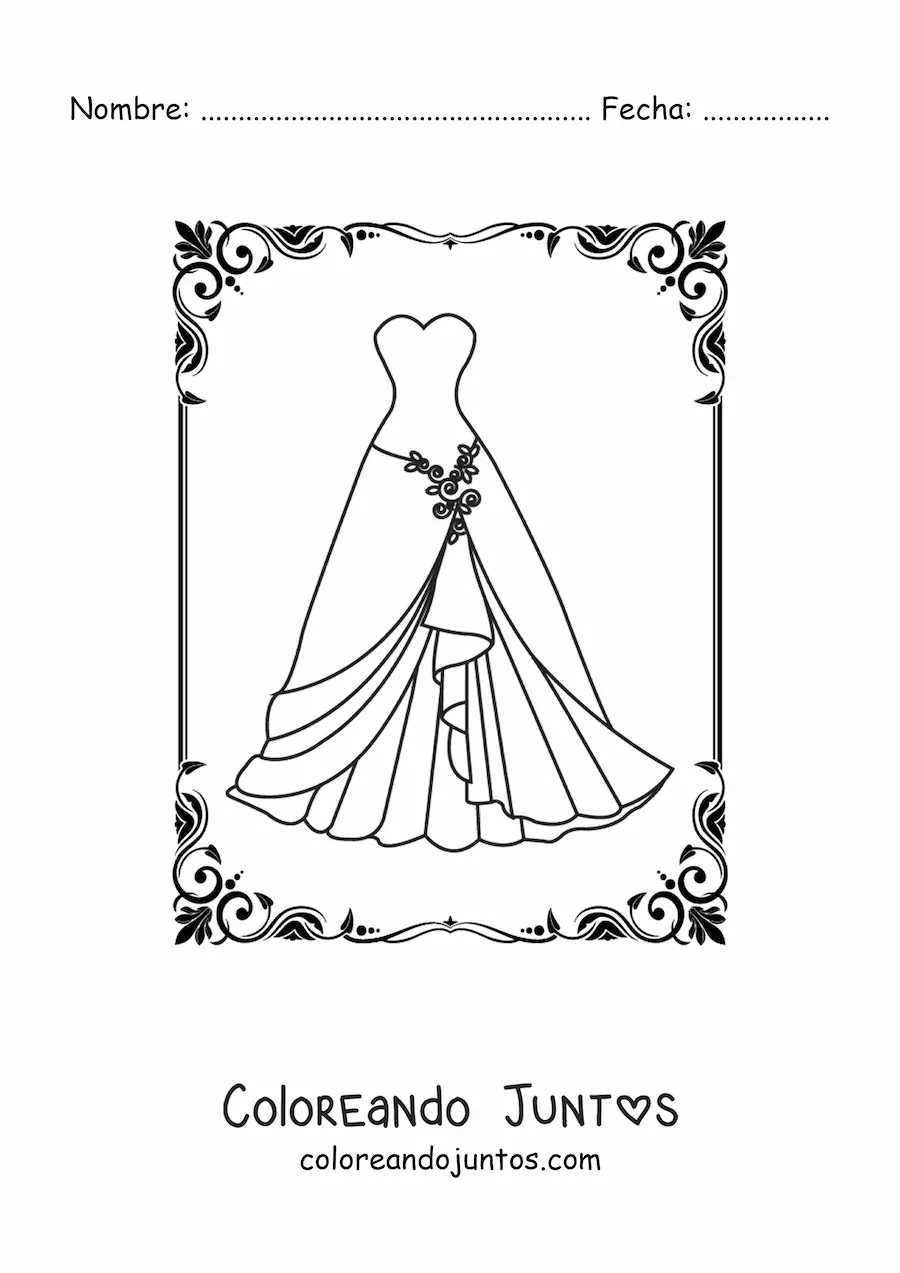 Imagen para colorear de un vestido de gala