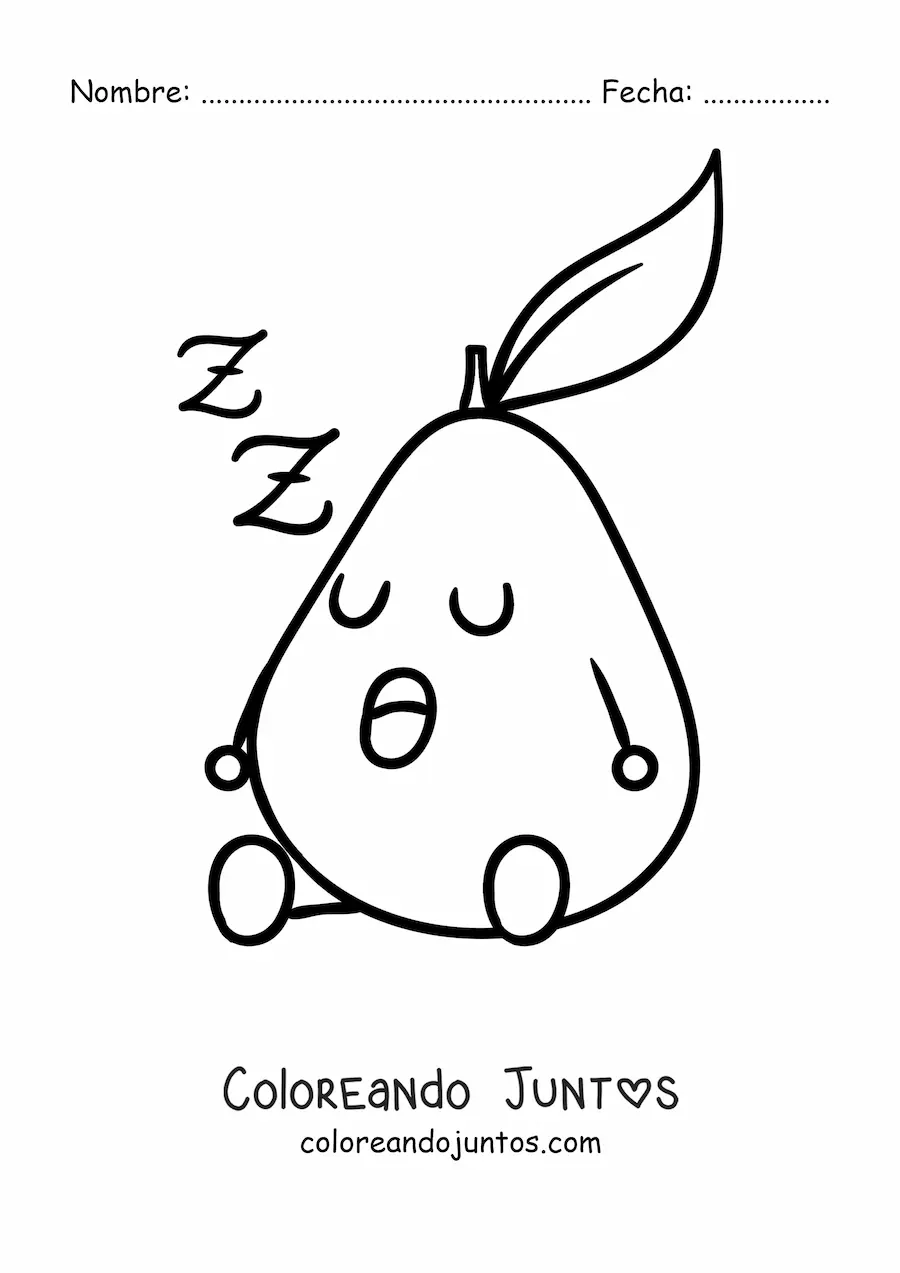 Imagen para colorear de una pera animada durmiendo sentada