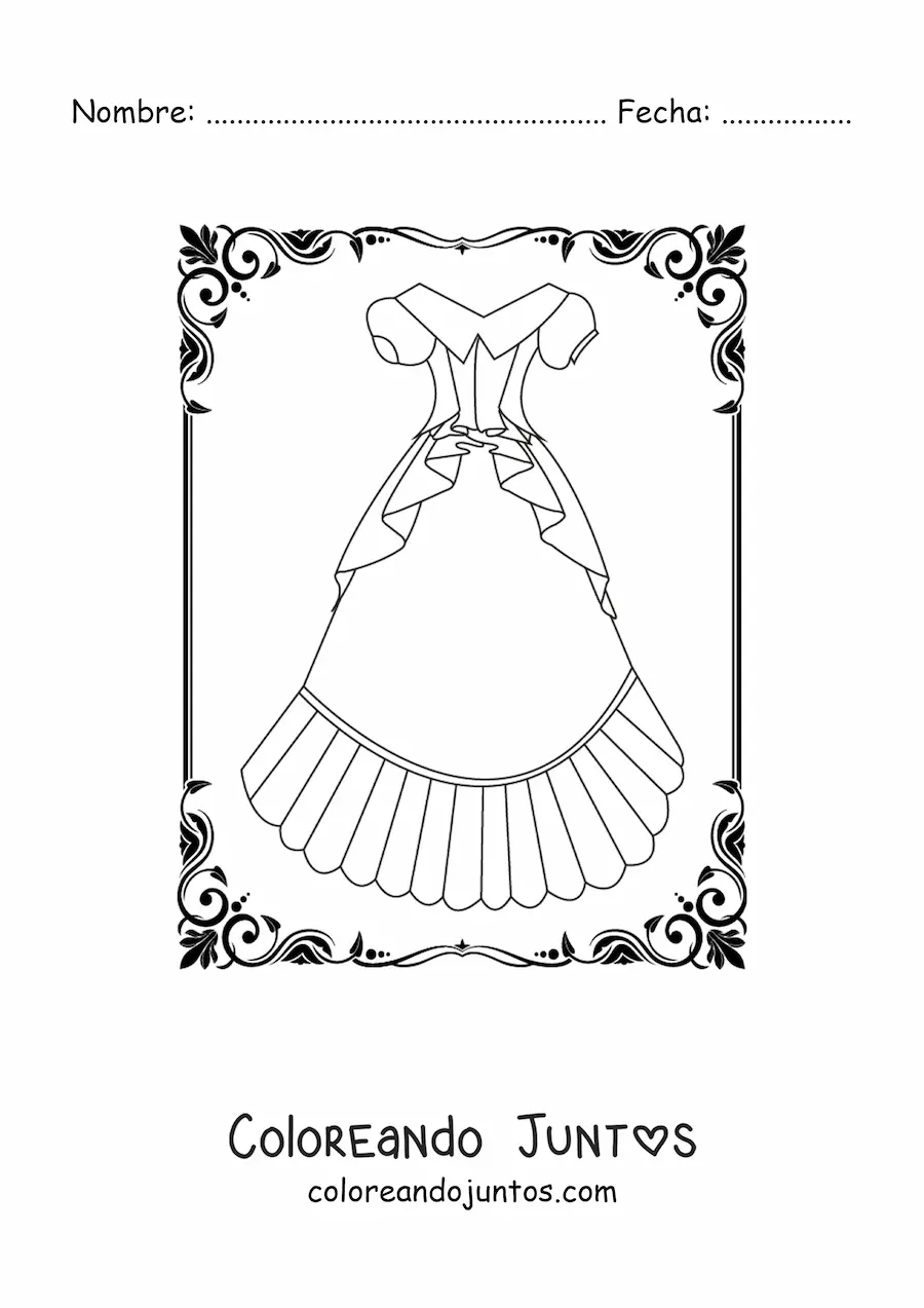 Imagen para colorear de un vestido estilo princesa sencillo