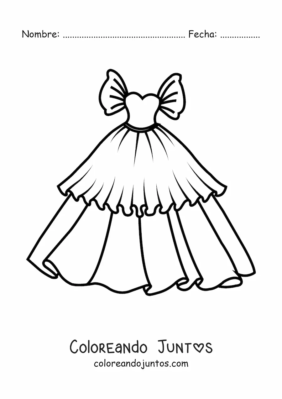 Imagen para colorear de un vestido de gala con mangas