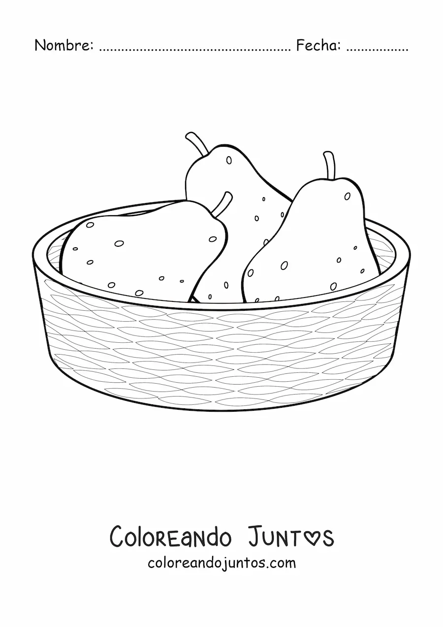 Imagen para colorear de un canasto con peras