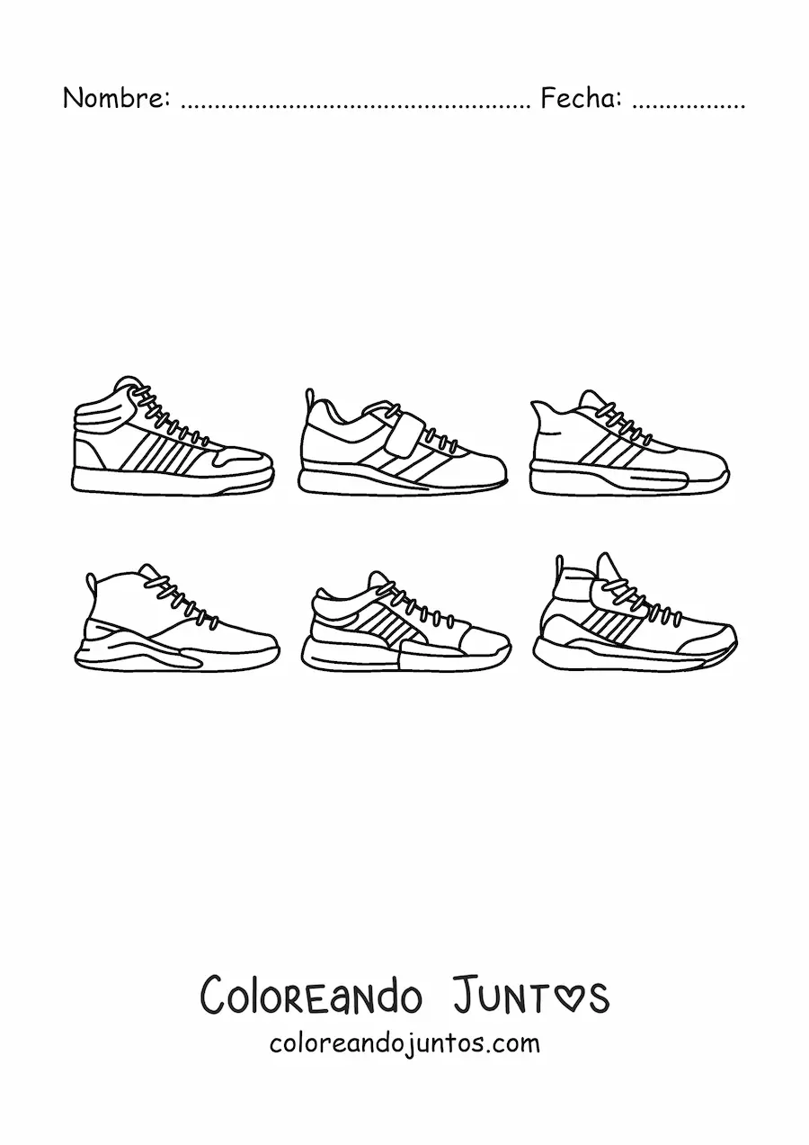 Imagen para colorear de varios zapatos deportivos