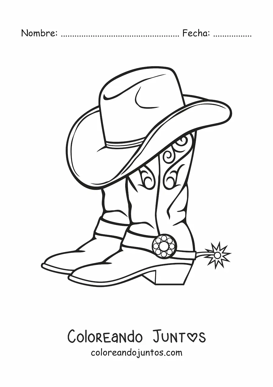 Imagen para colorear de un par de botas y un sombrero de vaquero
