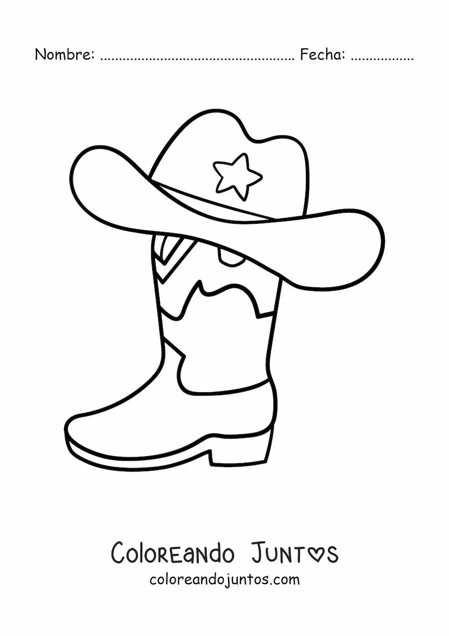 Imagen para colorear de una bota con un sombrero de vaquero