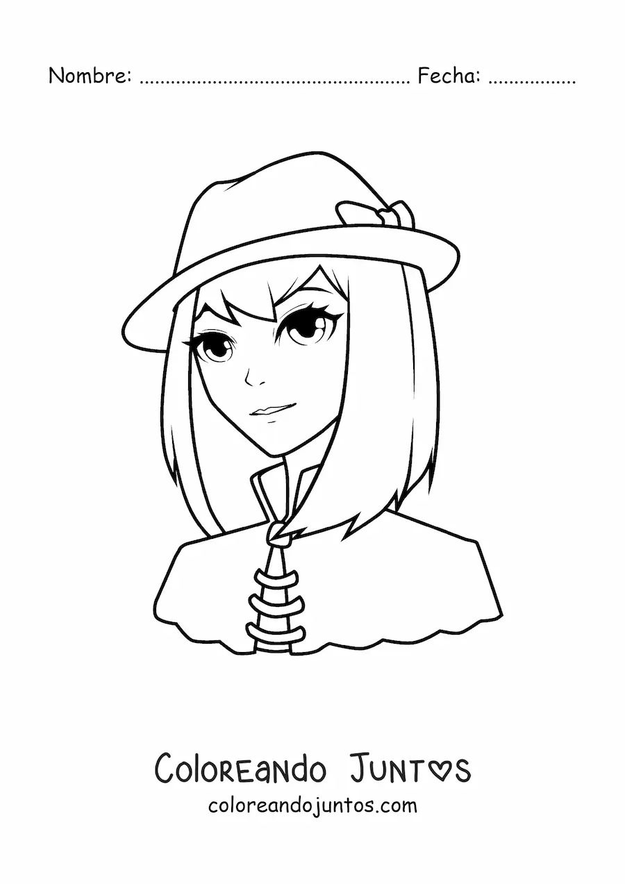 Imagen para colorear de una chica animada con un sombrero