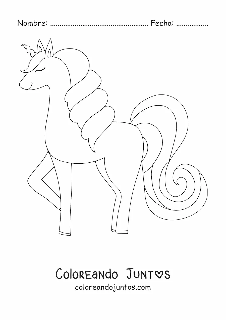 Imagen para colorear de un unicornio kawaii