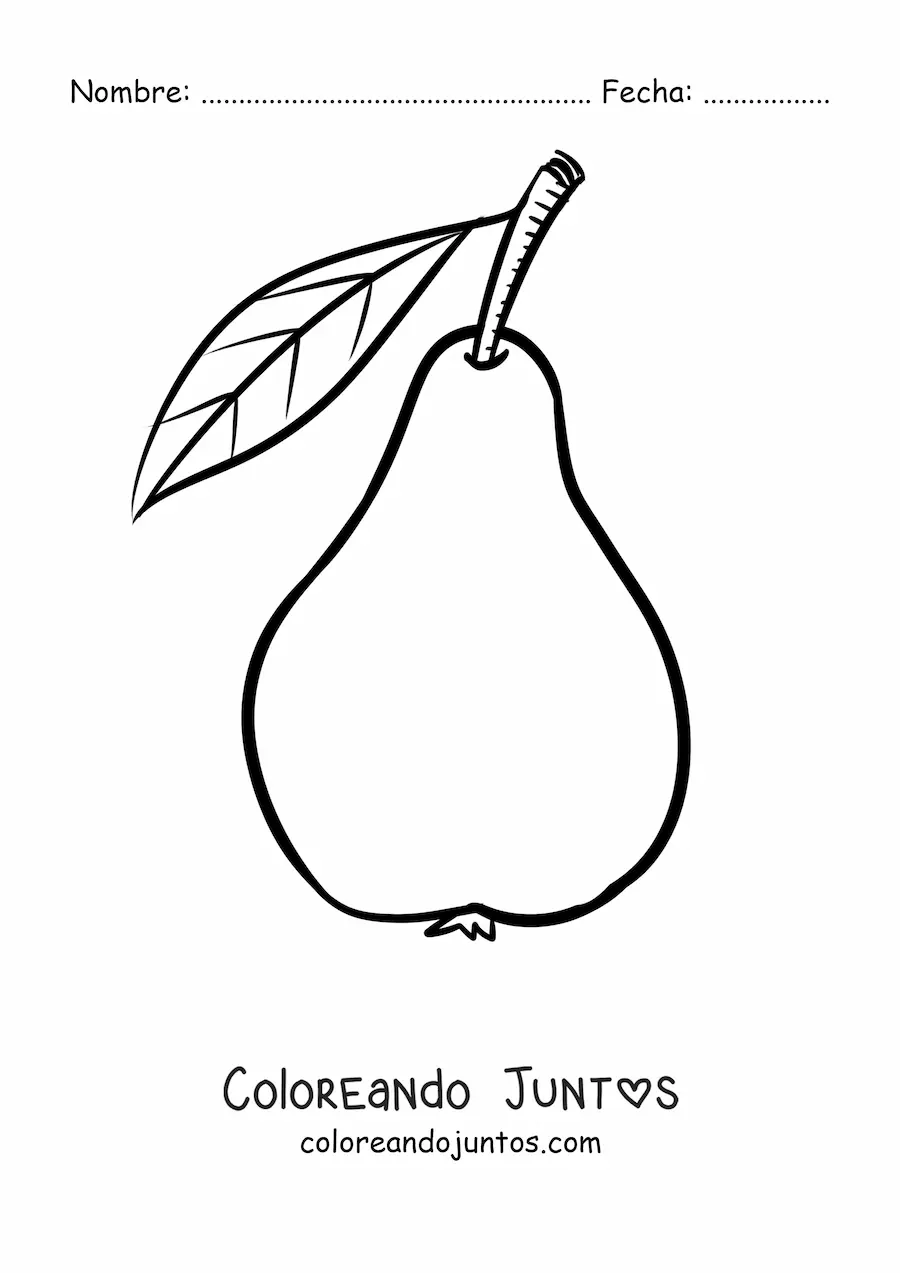 Imagen para colorear de una pera con tallo y hoja