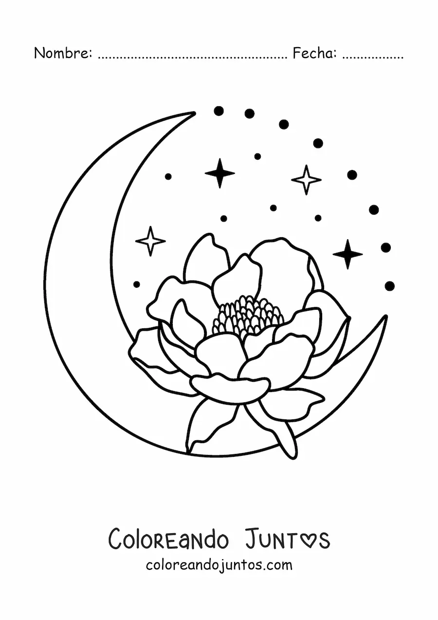 Imagen para colorear de una Luna bonita con una flor