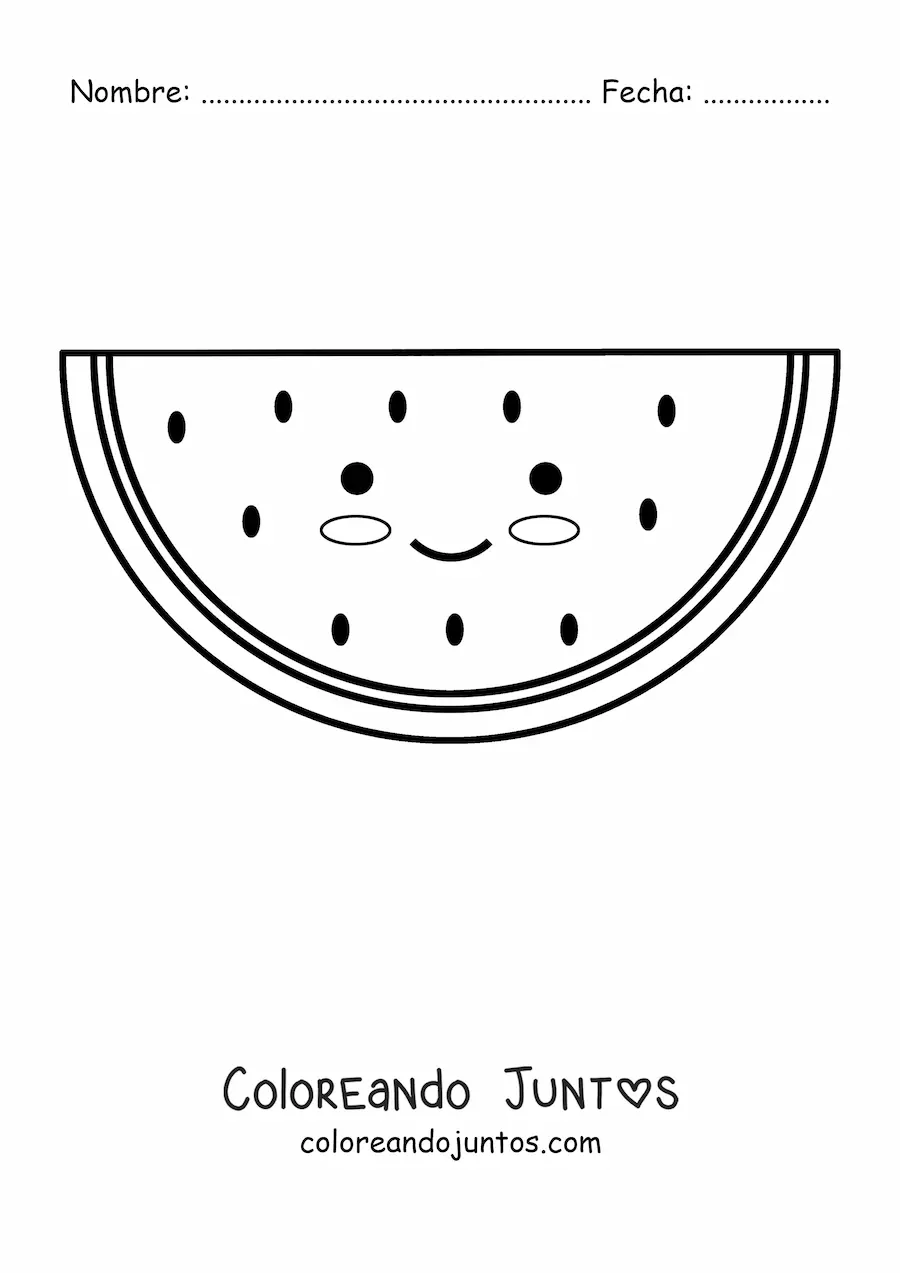 Imagen para colorear de una sandía kawaii sonriente