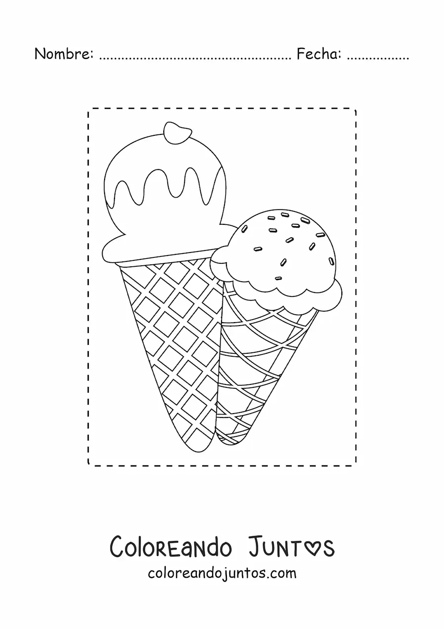 Imagen para colorear de dos helados de barquilla para el verano