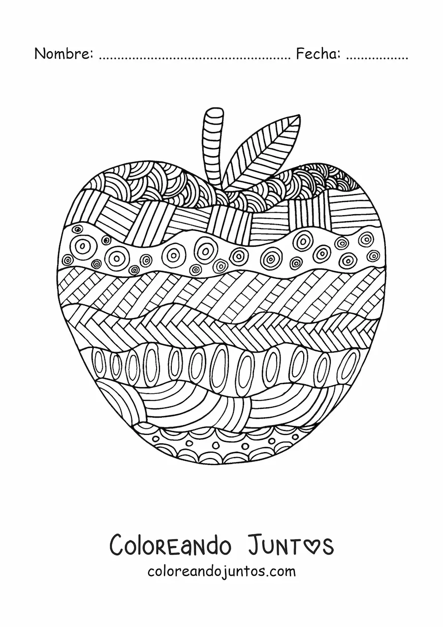 Imagen para colorear de una manzana dibujada con un diseño otoñal