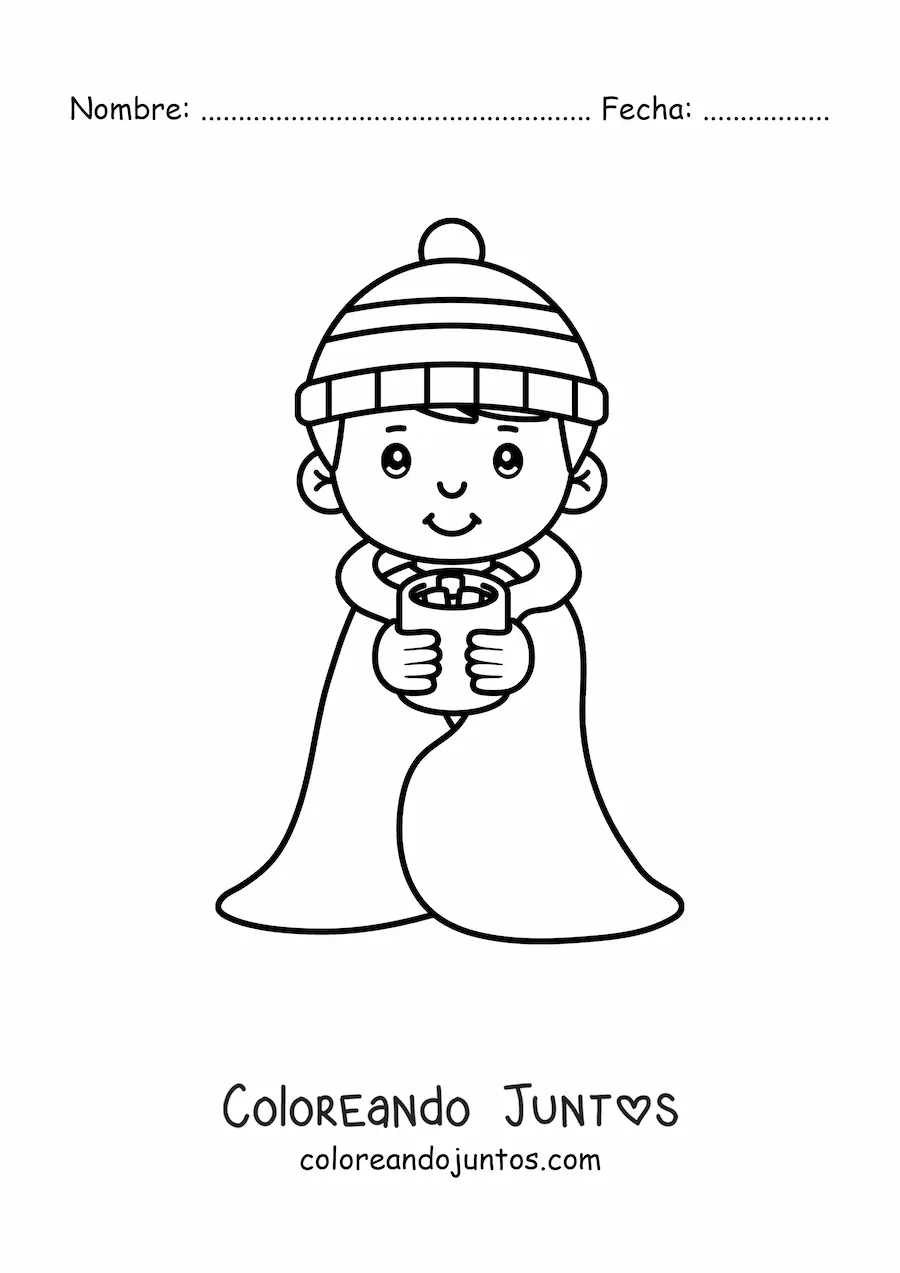 Imagen para colorear de un niño con frío en invierno