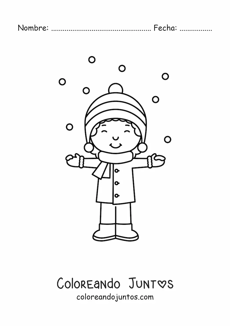 Imagen para colorear de un niño feliz en invierno