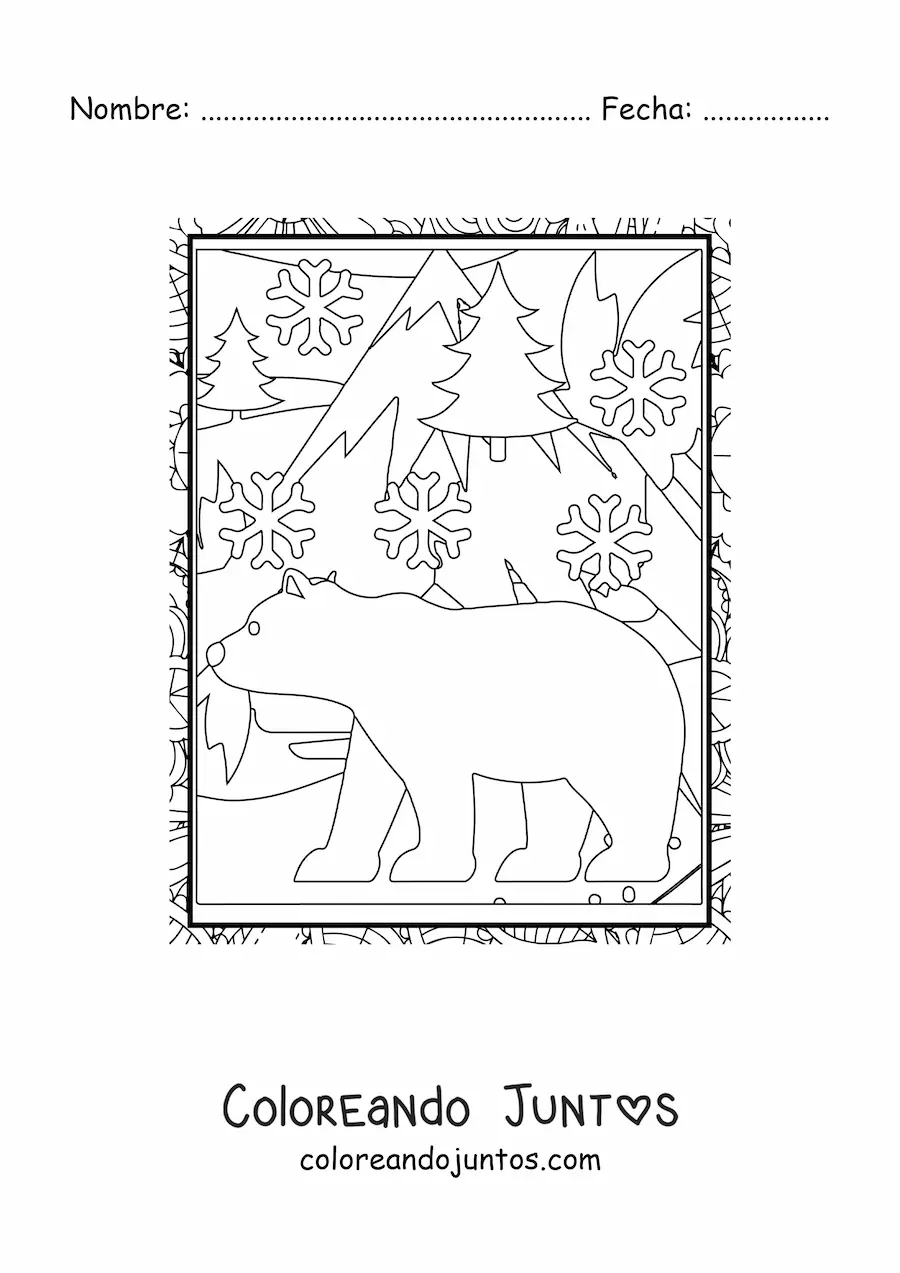 Imagen para colorear de un oso polar en invierno