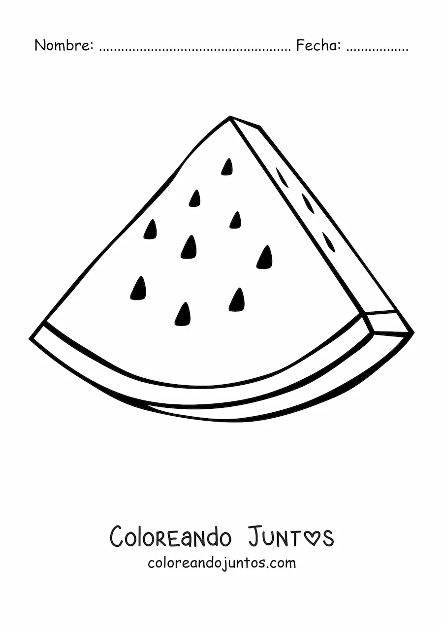 Imagen para colorear de un trozo de sandía triangular