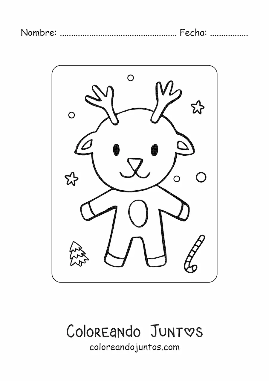 Imagen para colorear de un reno animado feliz en invierno