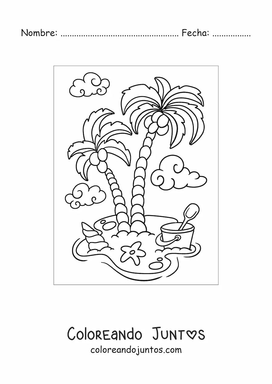 Imagen para colorear de una playa con palmeras