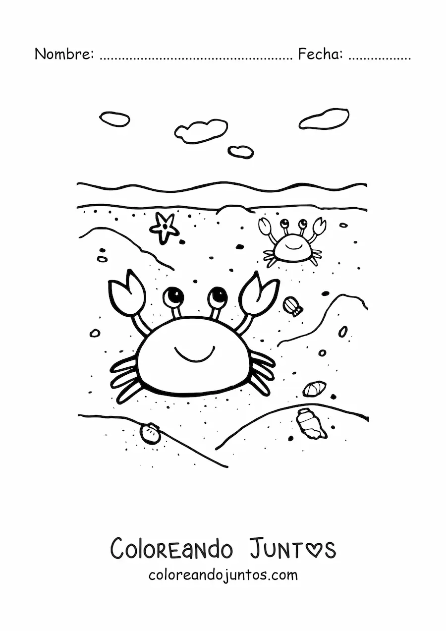 Imagen para colorear de dos cangrejos animados en la orilla de la playa