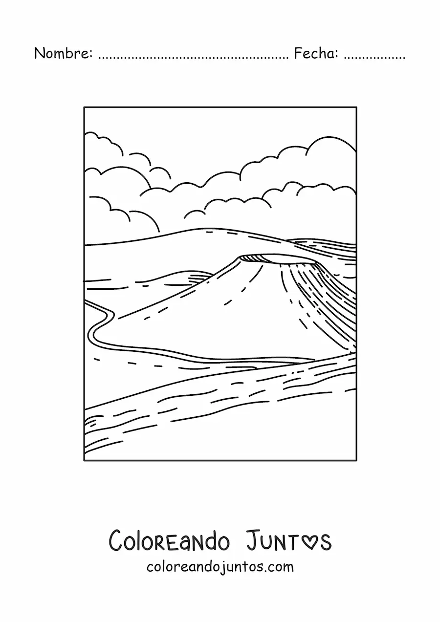Imagen para colorear de un paisaje con volcán
