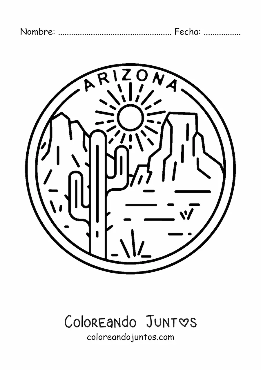 Imagen para colorear de un paisaje con el desierto en Arizona