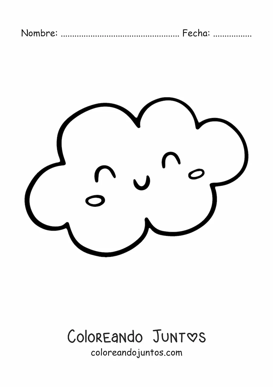 Imagen para colorear de nube kawaii grande sonriendo
