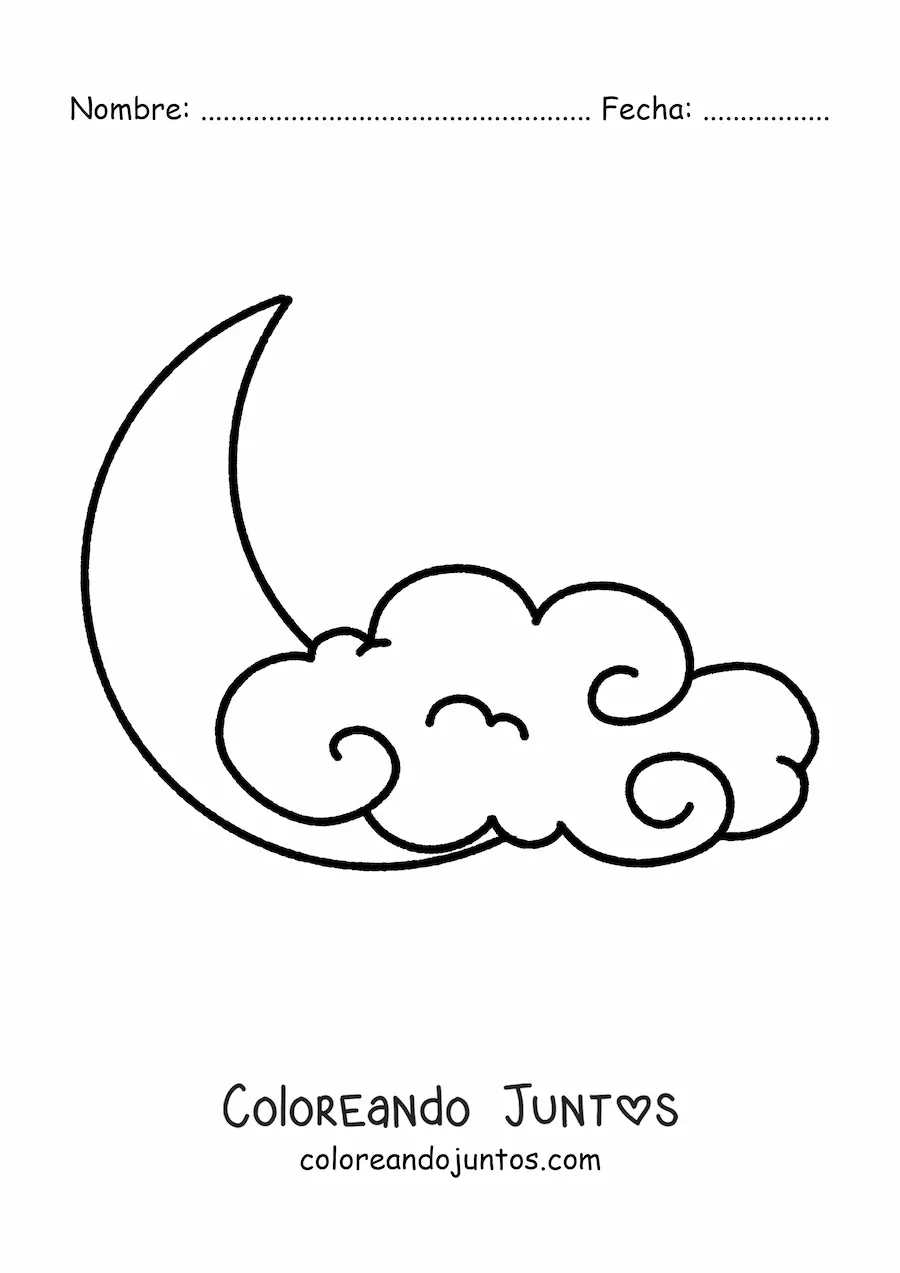 Imagen para colorear de nube grande con luna