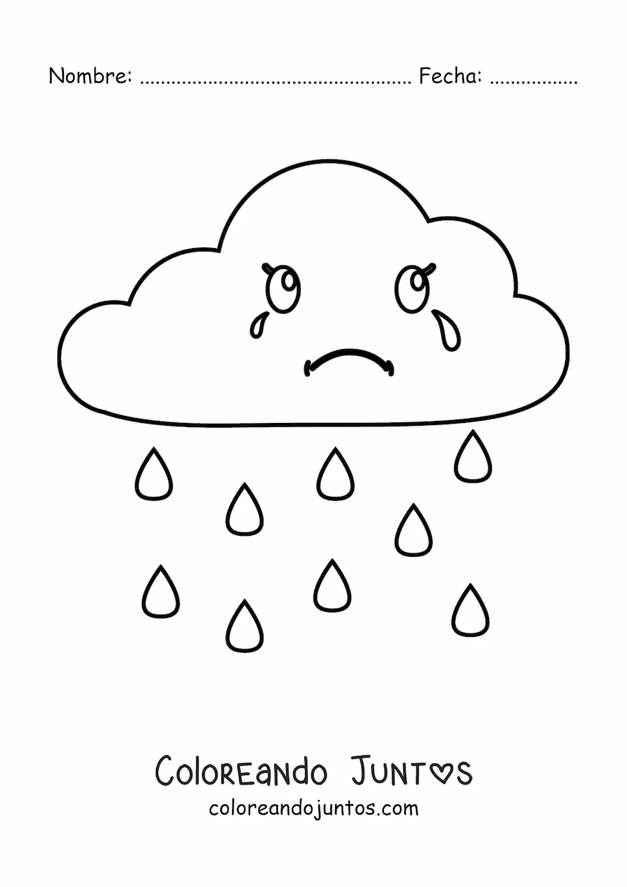 Imagen para colorear de nube animada llorando con lluvia