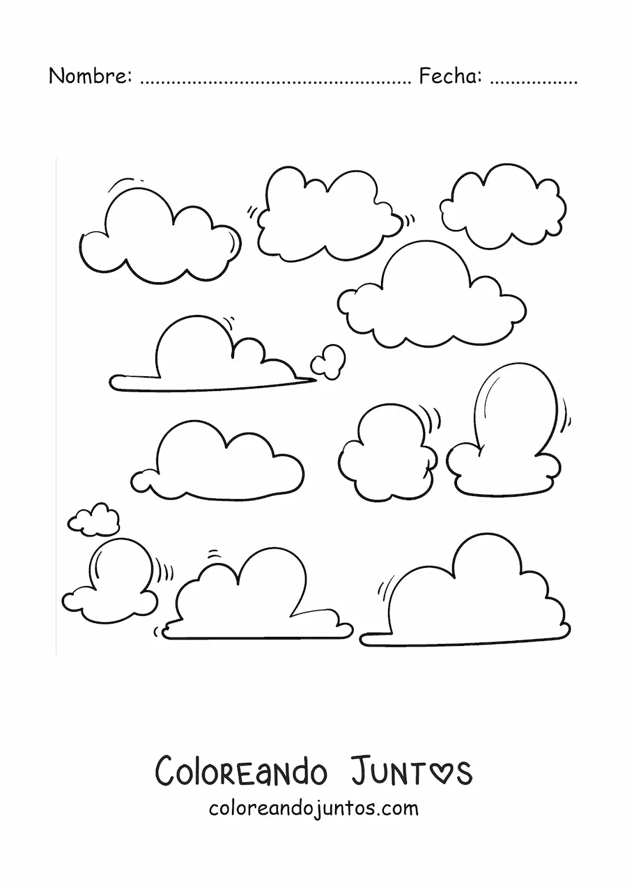 Imagen para colorear de diferentes nubes