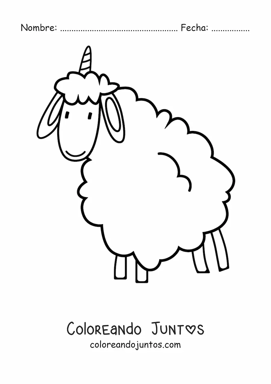 Imagen para colorear kawaii de un híbrido entre una oveja y un unicornio