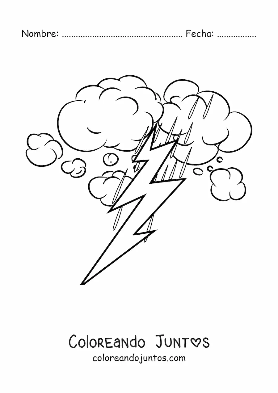 Imagen para colorear de lluvia y relámpago en una tormenta eléctrica