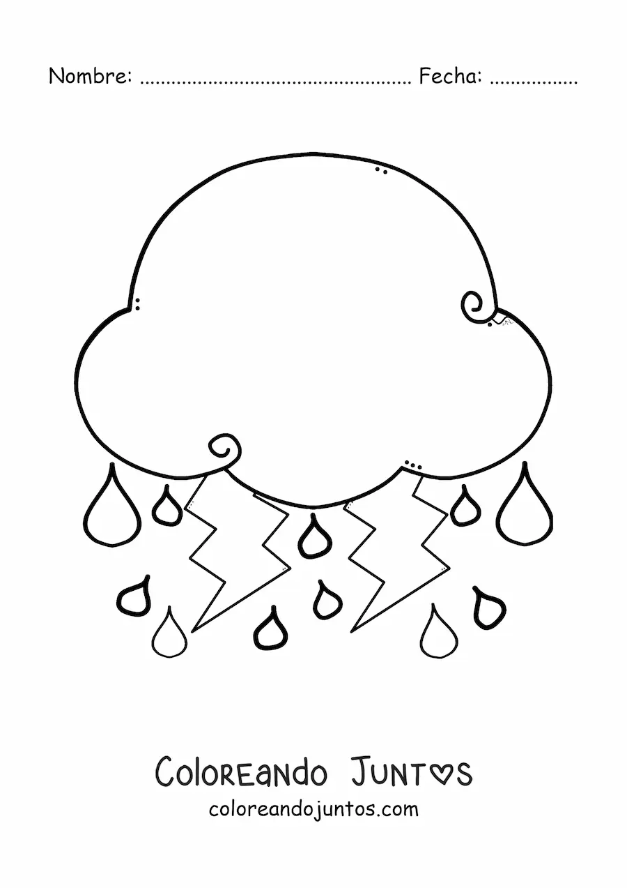 Imagen para colorear de nube de lluvia con relámpagos