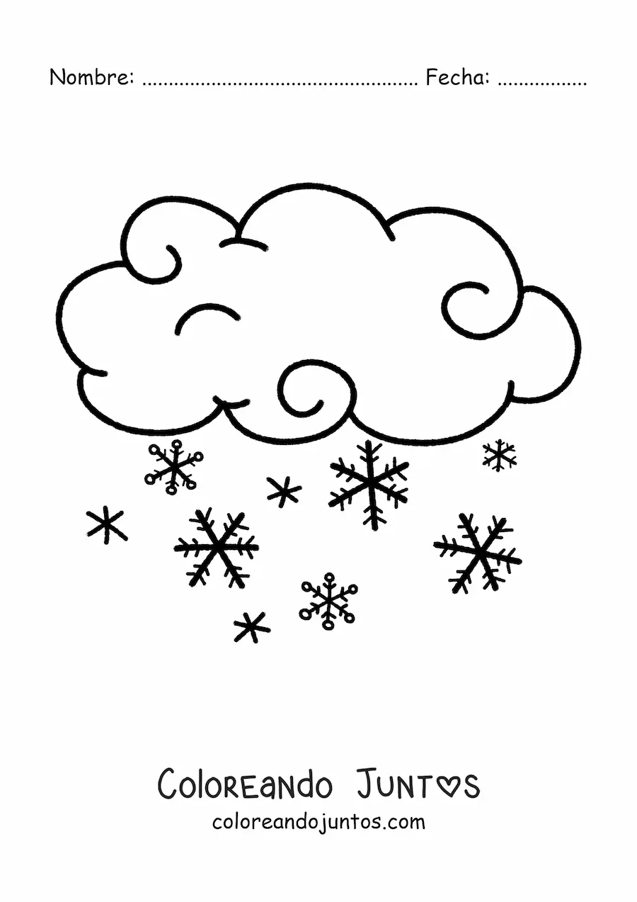 Imagen para colorear de nube con copos de nieve