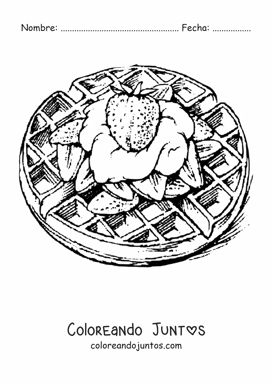Imagen para colorear de unos waffles con crema y fresas