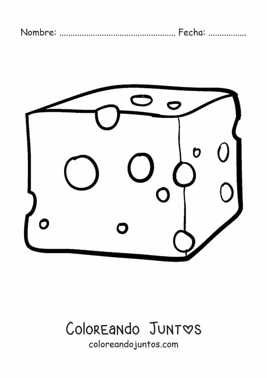 Imagen para colorear de un queso de tipo cheddar