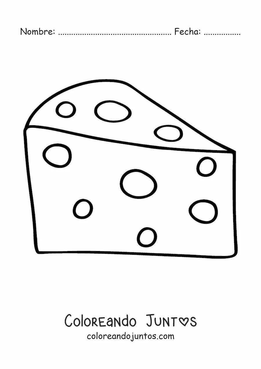 Imagen para colorear de un trozo de queso amarillo