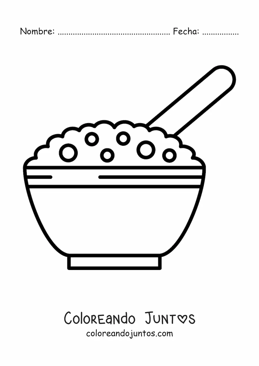 Imagen para colorear de un bowl de cereal con leche
