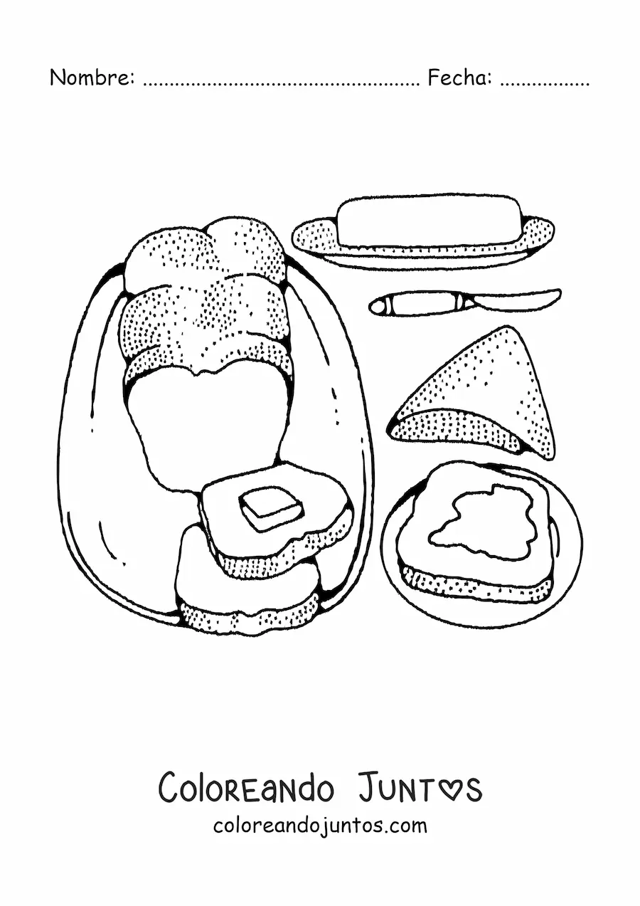 Imagen para colorear de unas rebanadas de pan con mantequilla