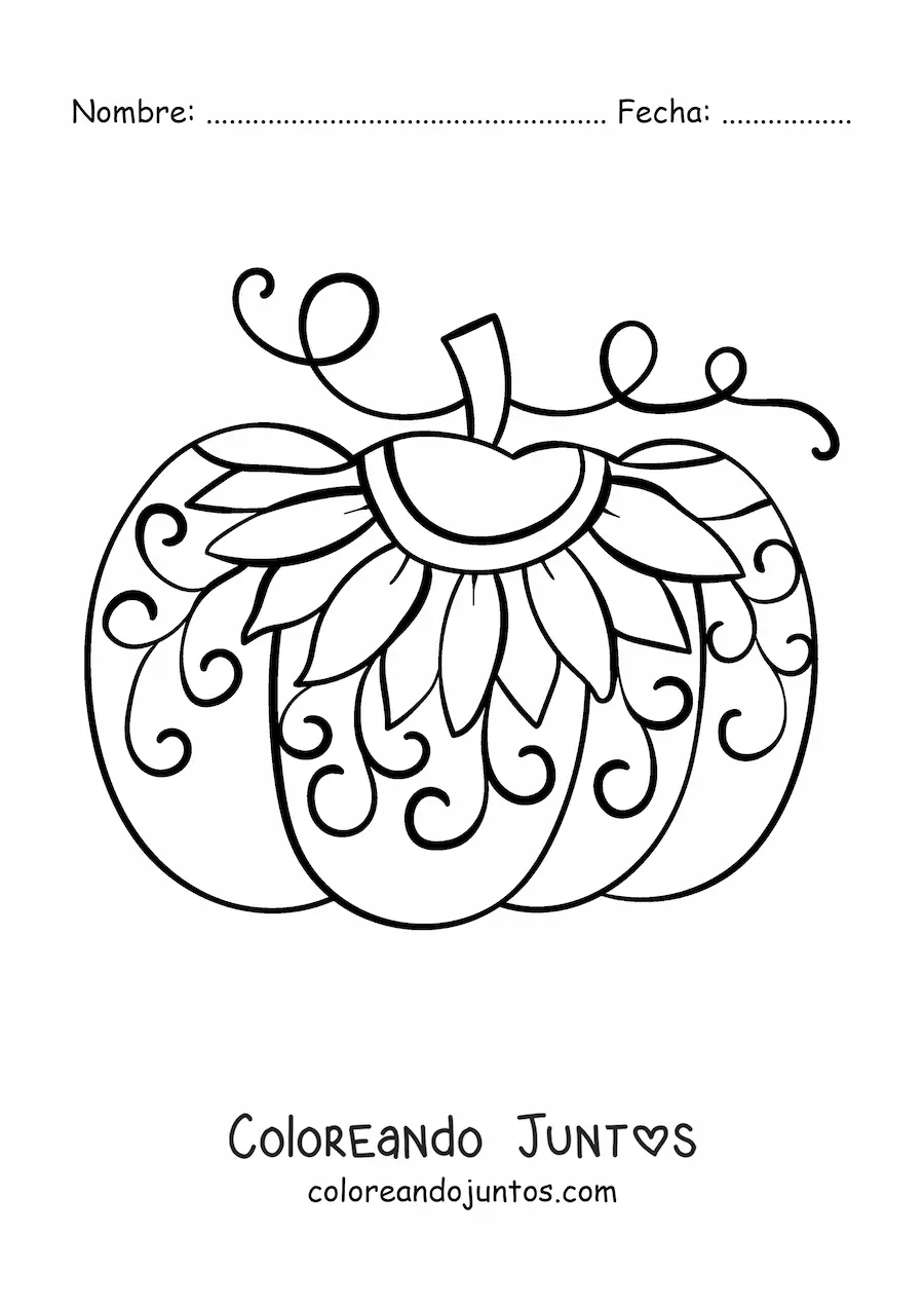 Imagen para colorear de una calabaza con estampado de girasol