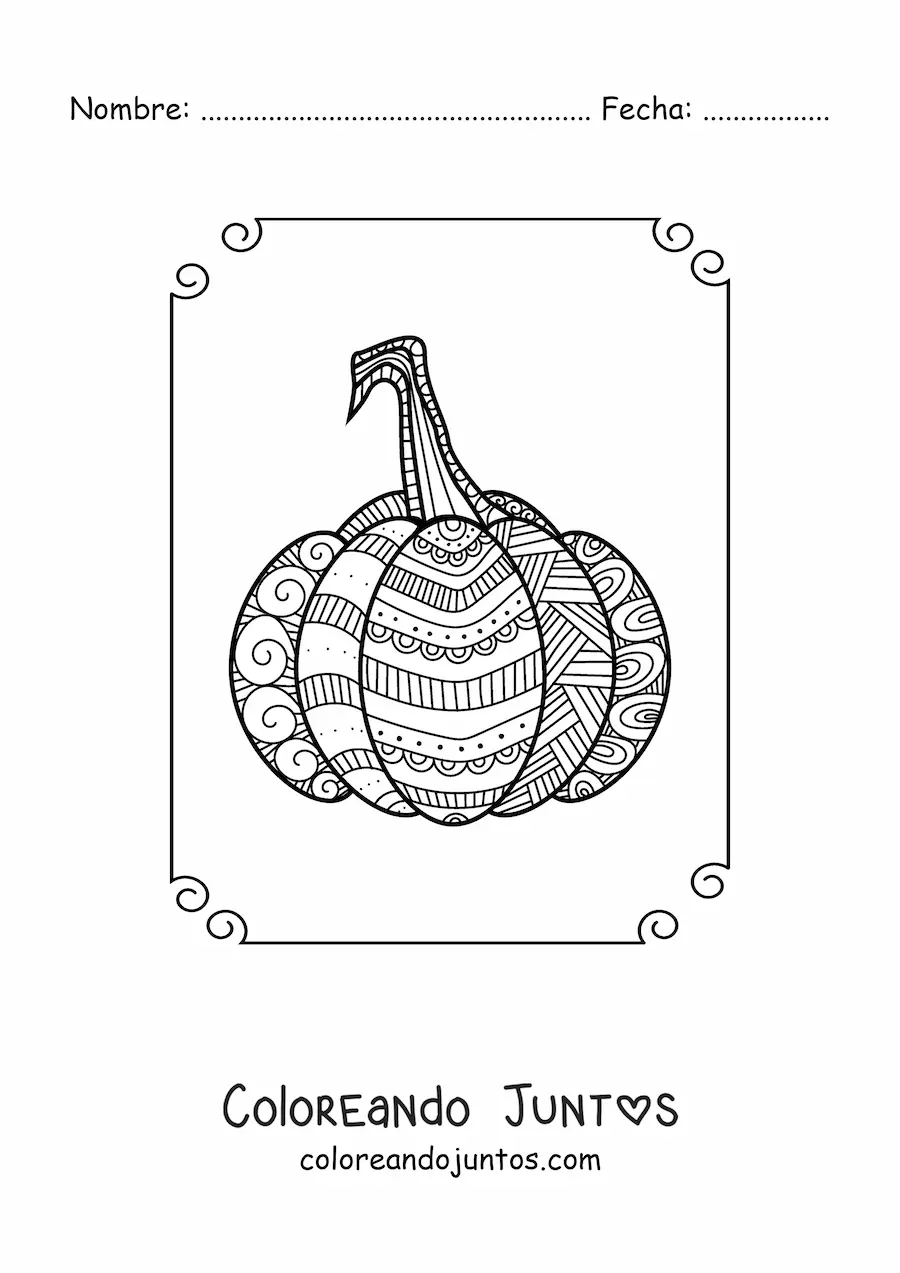 Imagen para colorear de un mandala con forma de calabaza